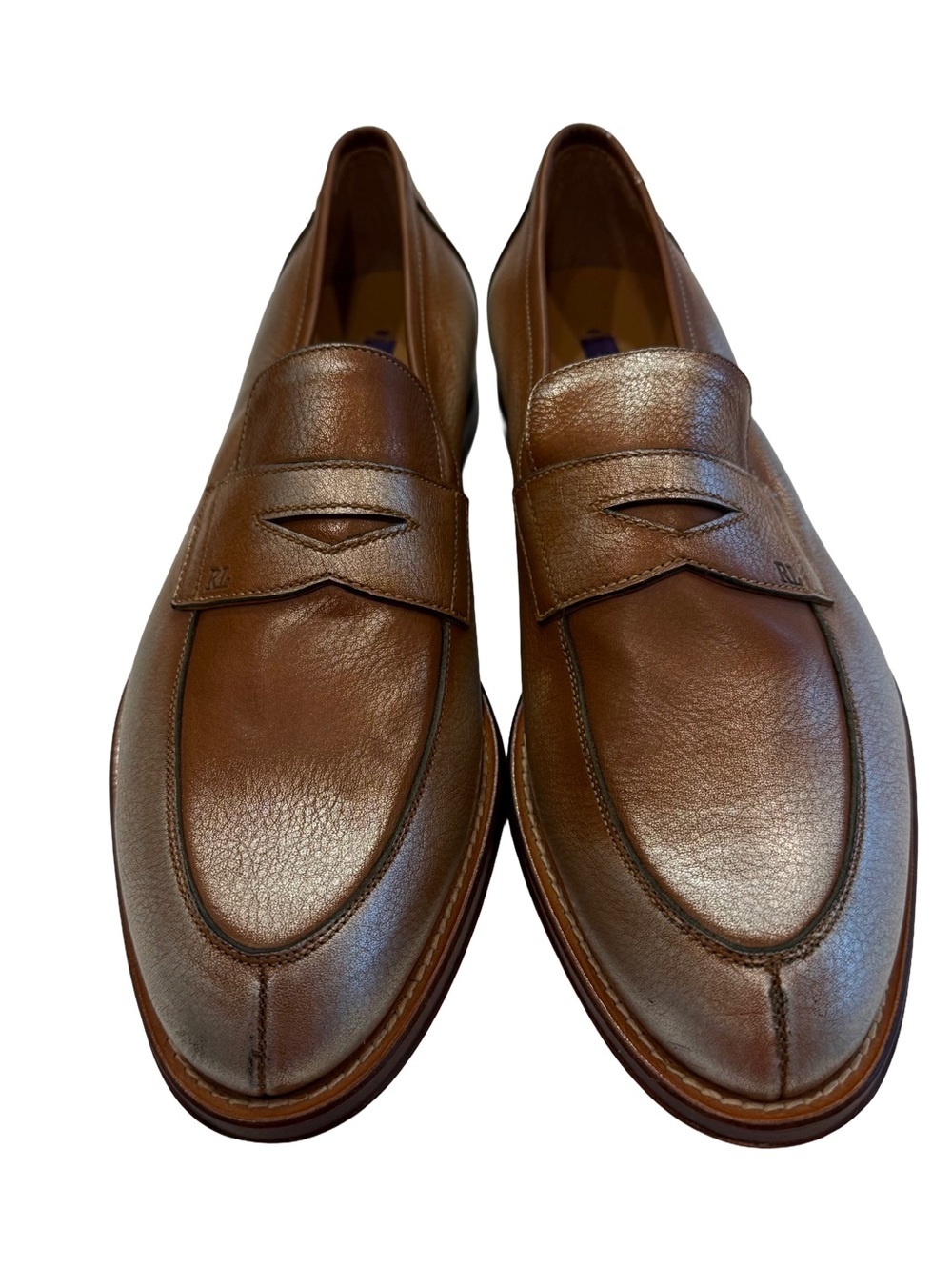 Ralph Lauren Purple Label Women’s Leather Loafers Tan W/ Metallic  Sz US 8.5